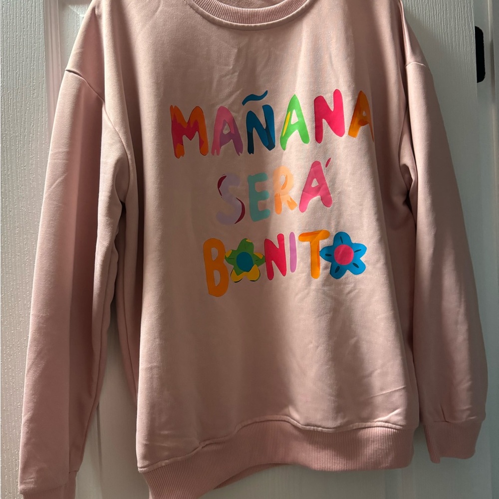 Pastel Pink Crewneck Sweater with Colorful Graphic. BRAND NEW!